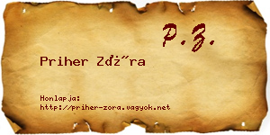Priher Zóra névjegykártya